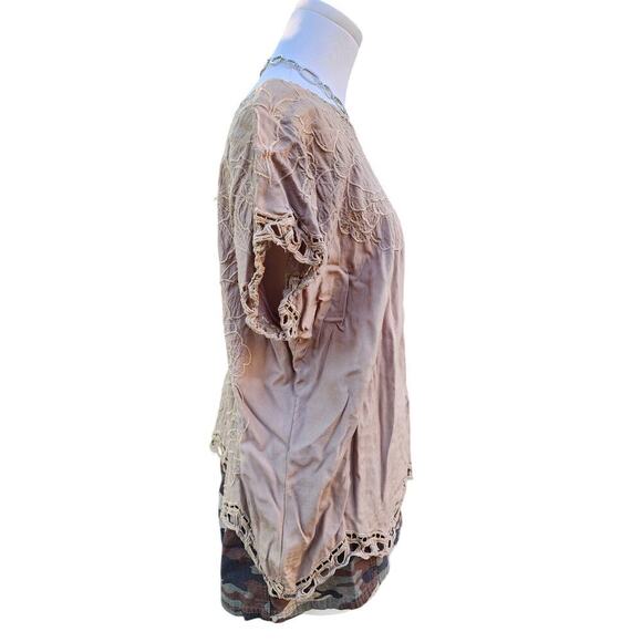 Vtg Jane Ashley Tan Beige Embroidered Floral Cutout Boho Hippie Mesh Top Sz M - Picture 4 of 8